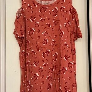 Woman Within Red Floral Short Sleeve Top